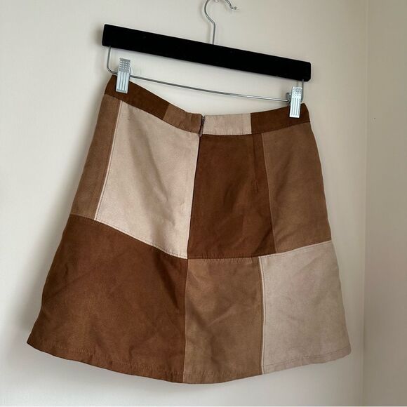 Hollister tan brown and neutrals color block western mini skirt cowgirl - Picture 1 of 10